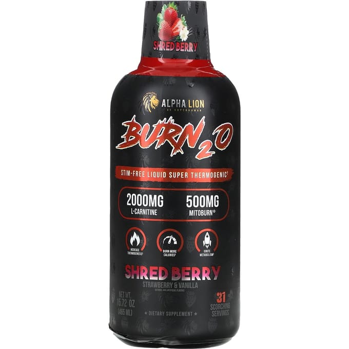 ALPHA LION, Burn2O, Gemaaid Bessen, Aardbei & Vanillesmaak, 15,72 oz (465 ml)