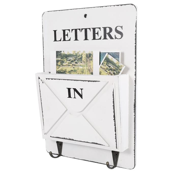 Houten Post Brievenrek Sleutelhouder Wandopslag Creatieve Huisdecoratie met Haak Hanger Wit white
