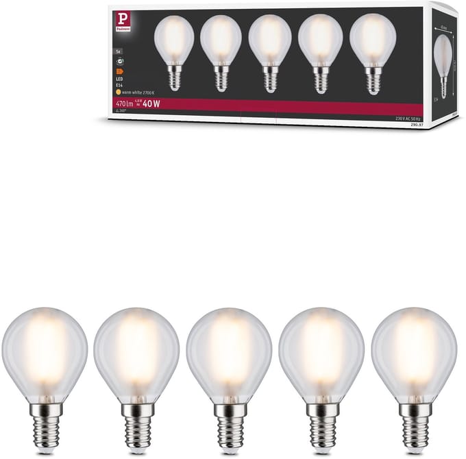 Filament 230 V LED-kogellamp E14 5x470lm 5x4,8W 2700K Mat