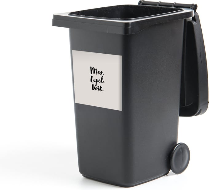Container sticker Mes. lepel. vork. - Quote - Taupe - 40x40 cm - Kliko sticker