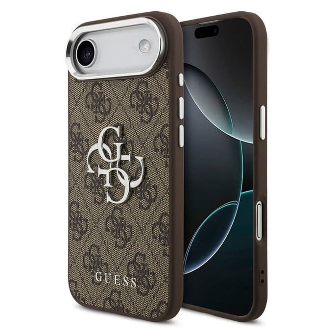 Guess 4G Metal Logo Backcover voor de Apple iPhone Air - Silver Edge - Brown