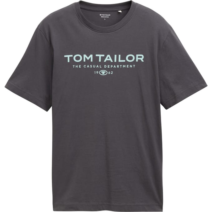 Tom Tailor - Katoenen T-shirt met logo-print - Maat L - Tarmac Grey