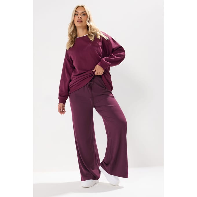 Yours Bordeauxrode Geribbelde Broek Met Wijde Pijpen Size 48