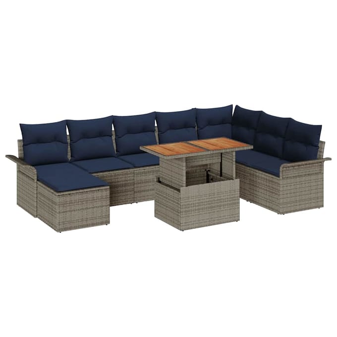 vidaXL - Tuinbank - Set - 9 - st - grijs - en - marineblauw
