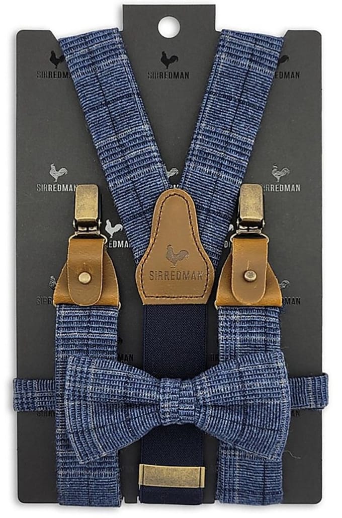 Sir Redman - Bretels met strik - bretels combi pack Glen Plaid - blauw / grijs