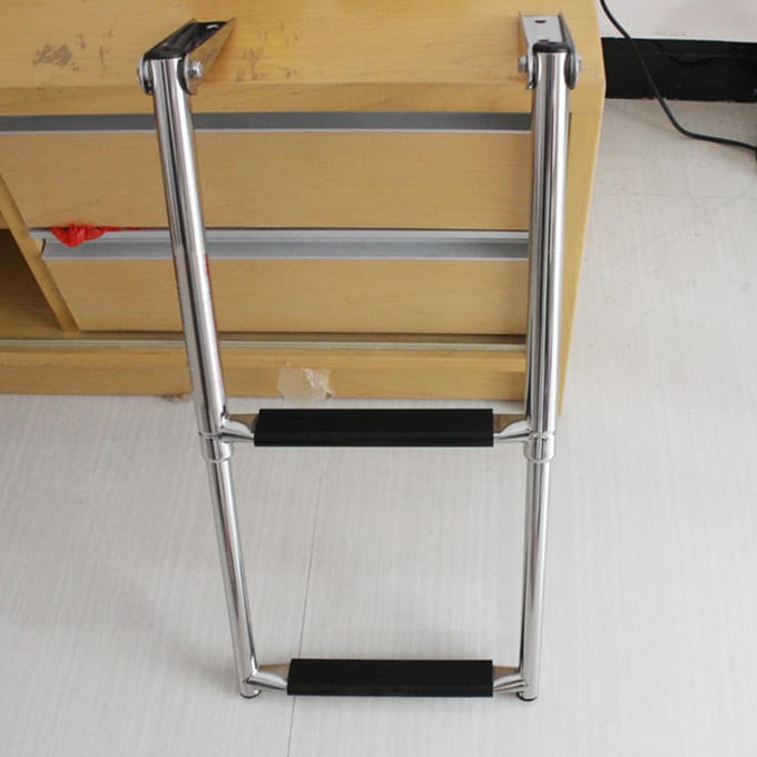 2-traps roestvrijstalen telescopische bootladder, antislip, uitschuifbare steigerladder voor bootjacht wit