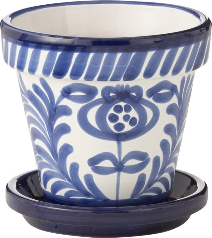 J-Line bloempot Granada Handmade + Painted - keramiek - blauw - small - Ø 21 cm