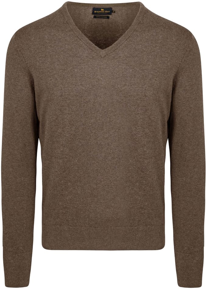 Steppin' Out Trui Cotton Cashmere V-hals Taupe Melange - Maat L - Heren - Pullovers