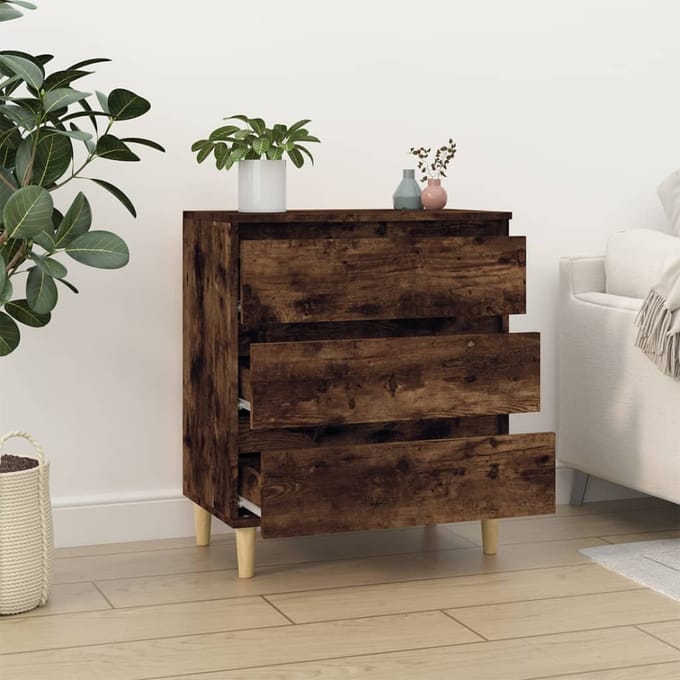 vidaXL - Dressoir - 60x35x70 - cm - bewerkt - hout - gerookt - eikenkleurig