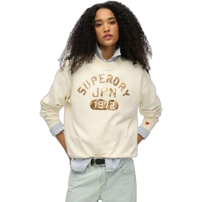 Superdry - Ruimvallend versierd Varsity sweatshirt met ronde hals - Dames - Truien