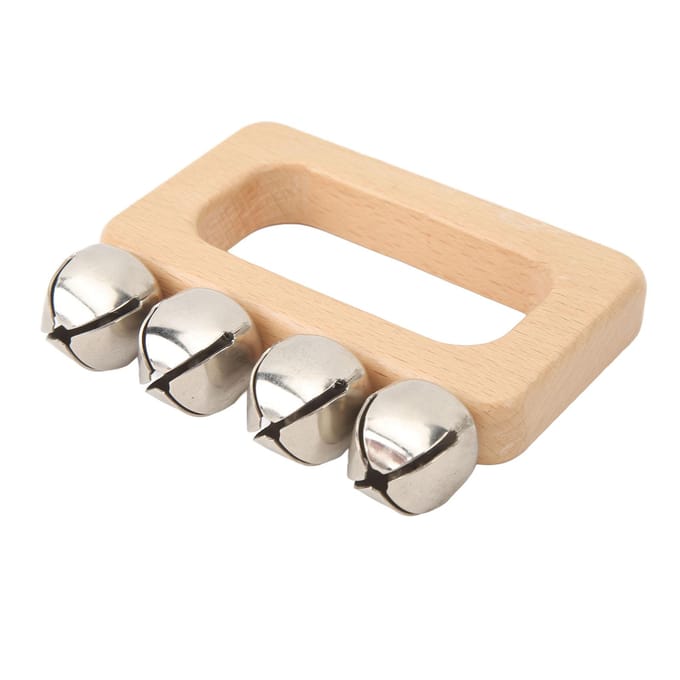 Dans Handbel Houten Rechthoekige Handvat Metalen Jingle Bells Draagbare Percussie voor Optreden beige