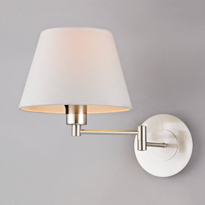 Lindby - Wandlamp - 1licht - Metaal, stof - H: 29 cm - E27 - nikkel satijn, wit