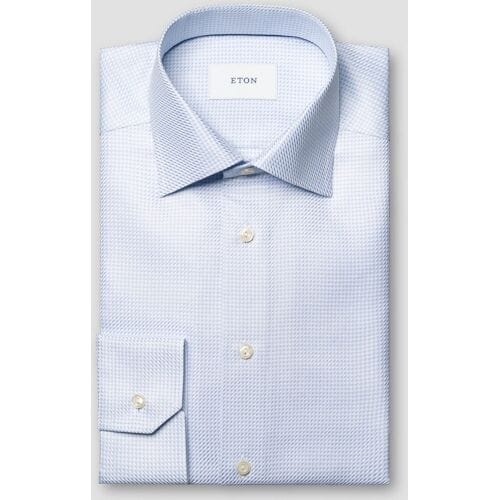 Eton Overhemd Rich Texture Houndstooth King Twill Licht Blauw / male