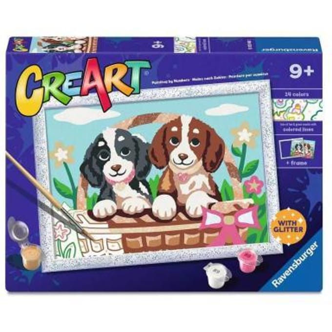 Ravensburger Creart schilderen op nummer honden in mandje