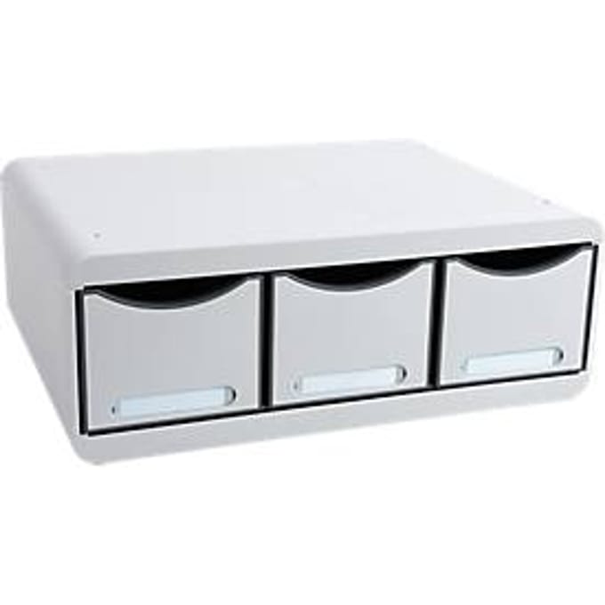 Exacompta Toolbox lichtgrijs, opbergmodule liggend met 3 laden, 27 cm diep, etikethouder, geruisloos, 25 jaar garantie