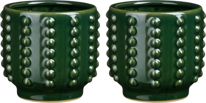 Mica Decorations Bloempot Boaz - 2x - gebobbeld - groen - 13 x 14 cm
