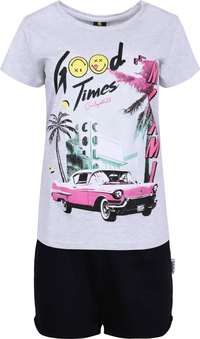 Grijs-zwarte, korte pyjama met print - MIAMI / S