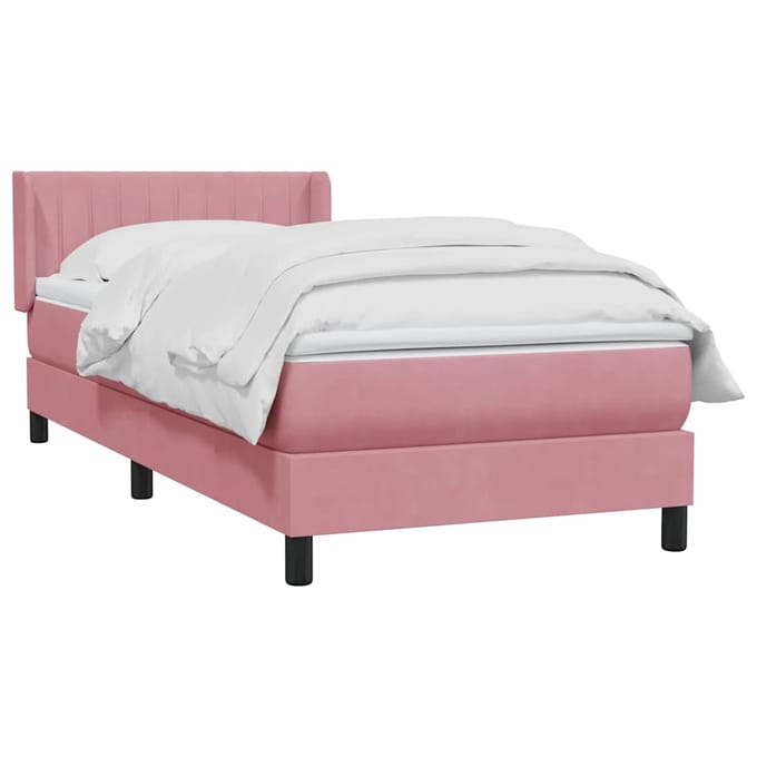 vidaXL - Boxspring - met - matras - fluweel - roze - 80x220 - cm