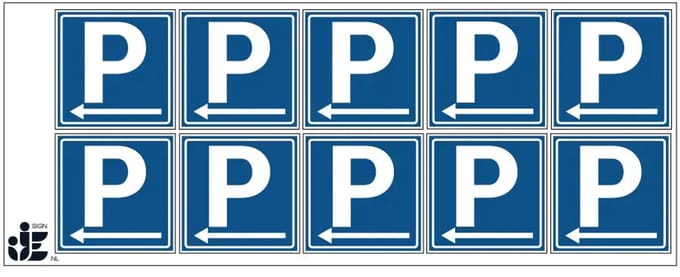 Parkeerplaats links sticker | 5 x 5 cm - 10 stuks per vel