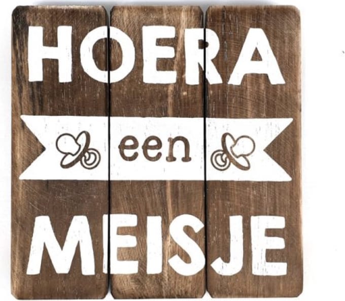 tekstbord Hoera een meisje naturel
