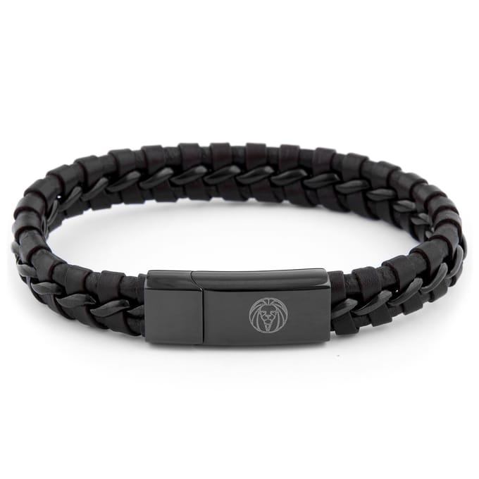 Gevlochten Zwarte Leren Armband