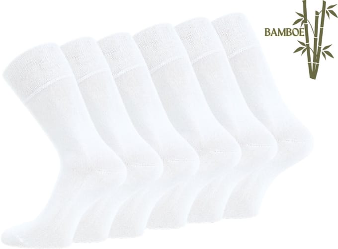 6 paar SQOTTON® Bamboe sokken - Naadloos - Heren & Dames - Wit - Maat 43-46