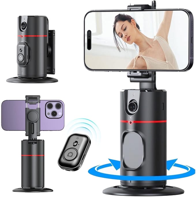 360° Auto Face Tracking Statief – Slim Smartphone Statief met AI Gezichts- & Lichaamsvolging, Handsfree Opname, Horizontale & Verticale Modus, Compact en Draagbaar