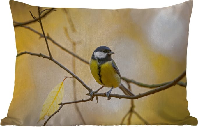 Buitenkussens - Tuin - Koolmees - Tak - Vogel - Dieren - 50x30 cm