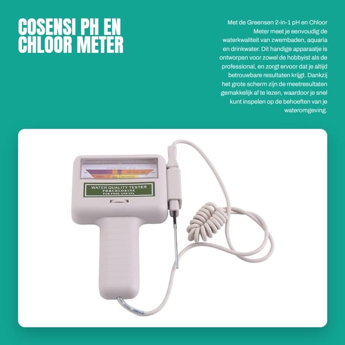 Dailygoods- Waterkwaliteitmeter - pH/Chloor Meter - Groot Scherm - Lichtgewicht - Compact - Hoge Nauwkeurigheid - Watermeter