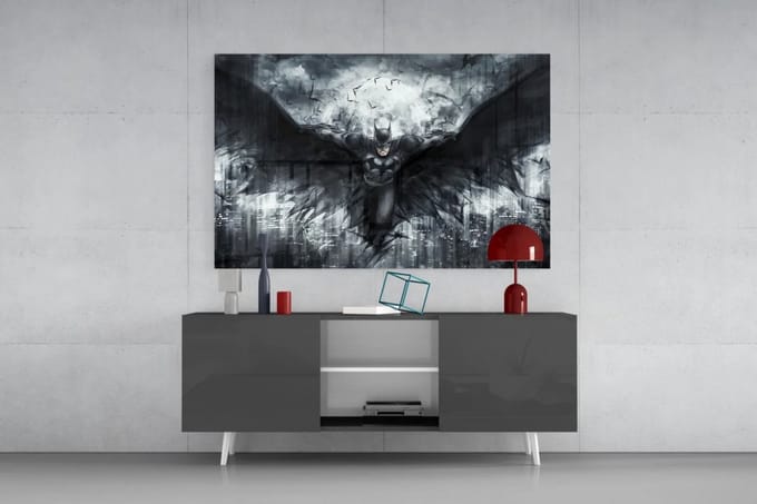Glasschilderij - Batman - Moderne Kunst - Woonkamer - Slaapkamer - 90x60 cm