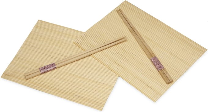 Kinvara Sushi placemats en eetstokjes voor 8 pers. beige - Sushi set