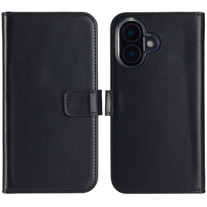 Selencia Hoesje - Geschikt voor Apple iPhone 16 Plus - Echt Lederen Bookcase - Zwart