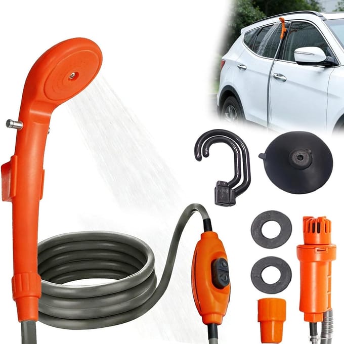 Draagbare Douche - Camping Douche - Buiten Leven - 12V Aangedreven Pomp - 5 Meter Kabel - Oranje