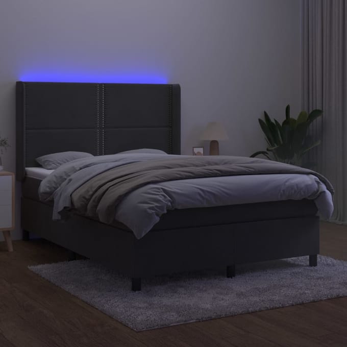 vidaXL - Boxspring - met - matras - en - LED - fluweel - donkergrijs - 140x200 - cm