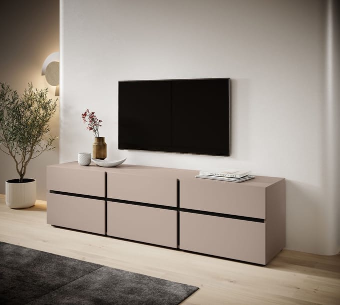 Meubella - TV-Meubel Cainan - Beige - Zwart - 180 cm