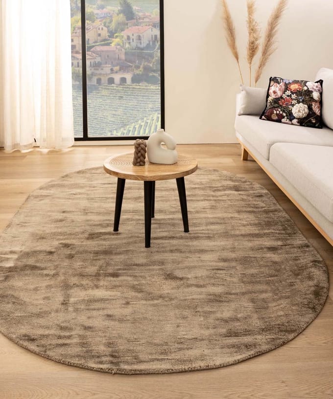 Viscose vloerkleed ovaal - Glamour bruin 120x180