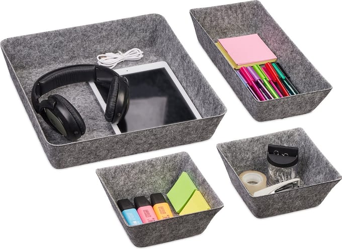 lade organizer - 4-delige bureau-organizer - 3 groottes - ladeverdelers vilt - grijs