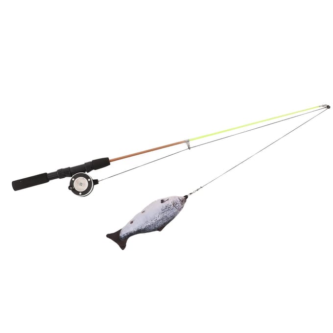 Intrekbaar Katten Pluimstok Speelgoed Interactieve Hengel met Simulatie Vis voor Katten(Zalm black