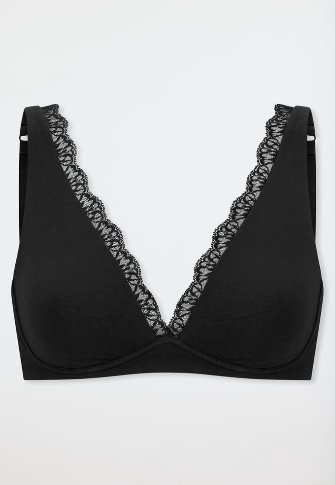 Voorgevormde, beugelloze beha met kant, zwart - Unique Cotton 85A