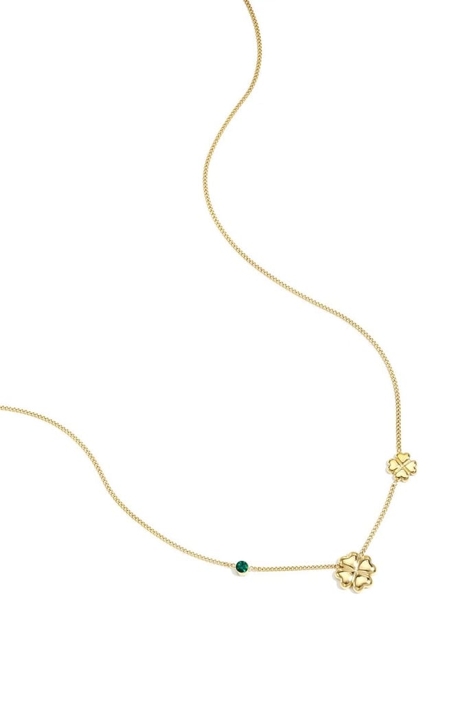 Ketting met klavertjes en gekleurd steentje Groen