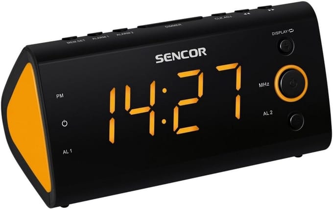 Radiowekker met FM-tuner en groot oranje LED-display - 3 cm