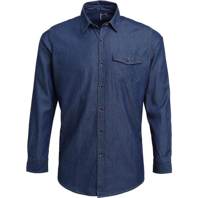 Premier Heren Denim Jean stijl gestikt overhemd (Indigo Denim)