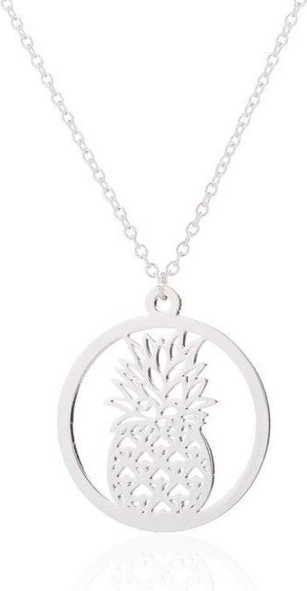 24/7 Jewelry Collection Ananas Ketting - Cirkel - Hawaii - Zilverkleurig