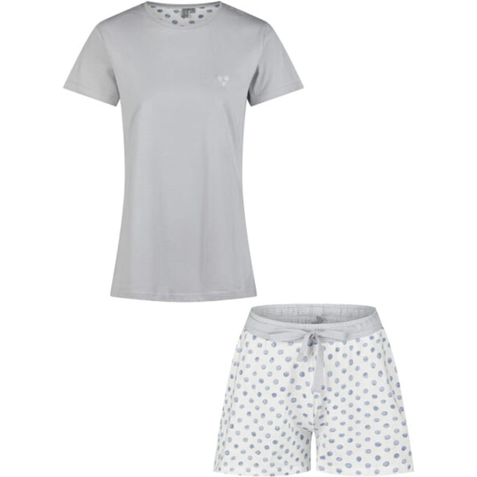 By Louise Dames Korte Pyjama Set Shortama Blauw/Wit Gestipt - Maat S