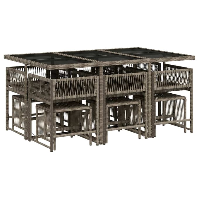 vidaXL - 11-delige - Tuinset - met - kussens - poly - rattan - grijs