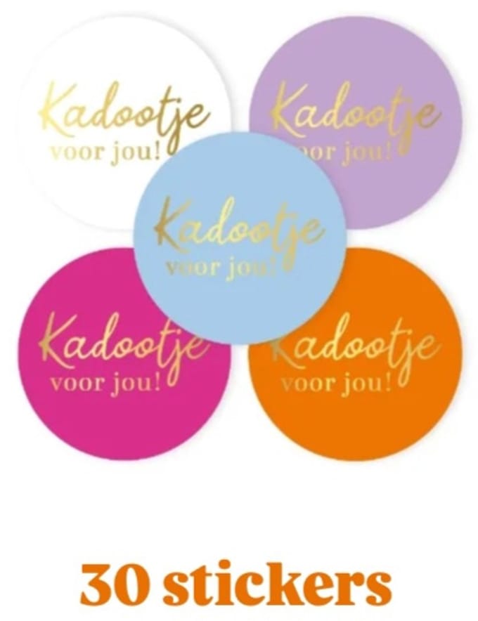 30x Sticker - Kadootje voor jou ! - Color Mix - 4cm - sluitsticker - cadeausticker
