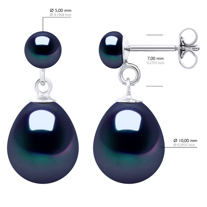 Dubbele Oorbellen Wit Goud - Echte Gecultiveerde Zoetwaterparels Knop 5-6 mm + Peer 10-11 mm