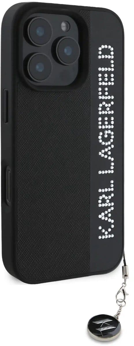 Karl Lagerfeld - Backcover iPhone 16 Pro - Saffiano rhinestones and charm - Zwart