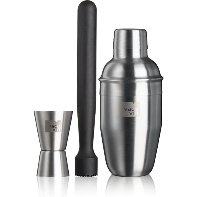 Vacu Vin Cocktailset Basic 3-delig – Cocktailshaker 350 ml – Inclusief Muddler en Jigger – RVS
