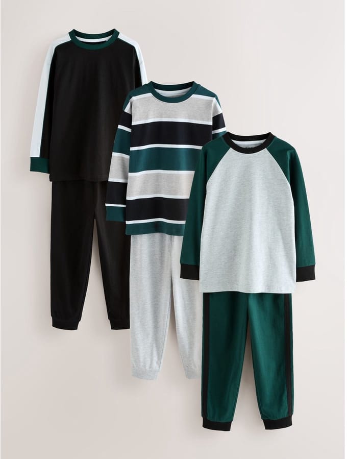 Next - Jongens - Set van 3 joggingpakpyjama's met lange mouwen - Groen